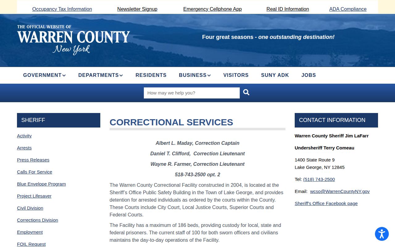 Warren County Correctional Facility custody-record source