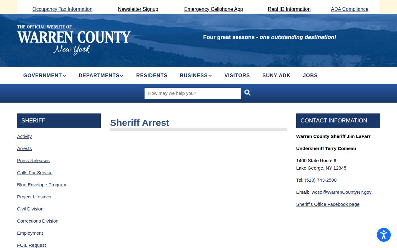 Warren County arrest-record source on the official Sheriff Arrest page